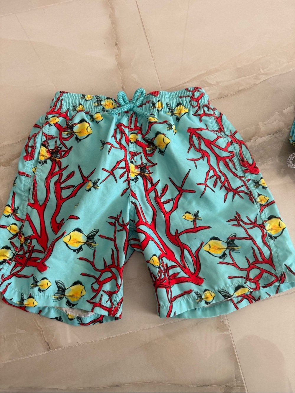 Vilebrequin Aqua Swim Shorts with Red Coral & Yellow Fish
